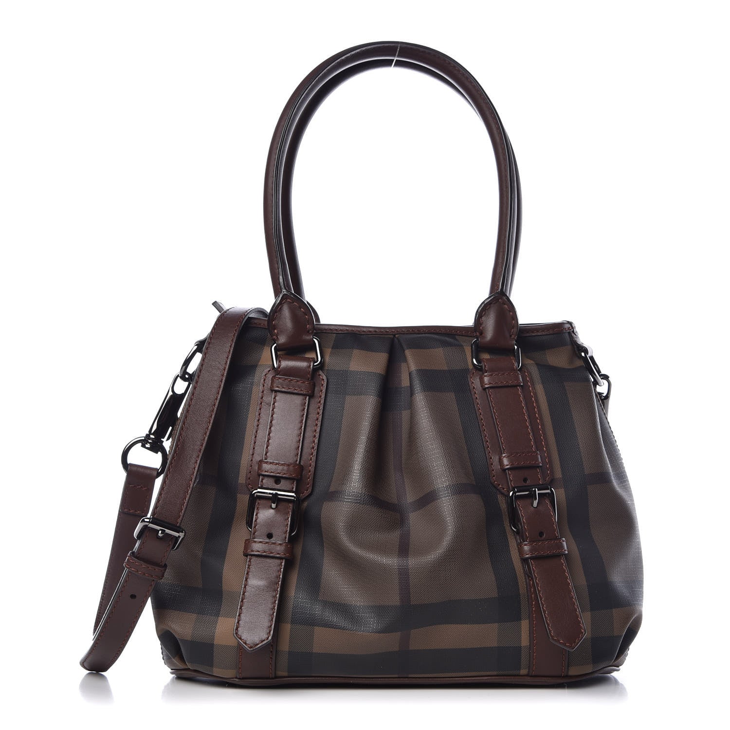 Burberry Smoked Check Small Northfield Tote Dark Tan 1 of 12