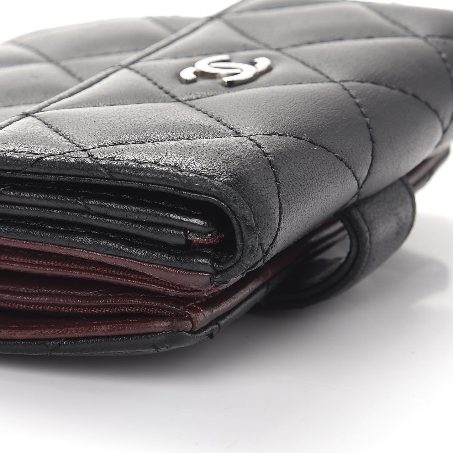 Lambskin Quilted Compact French Flap Wallet Black