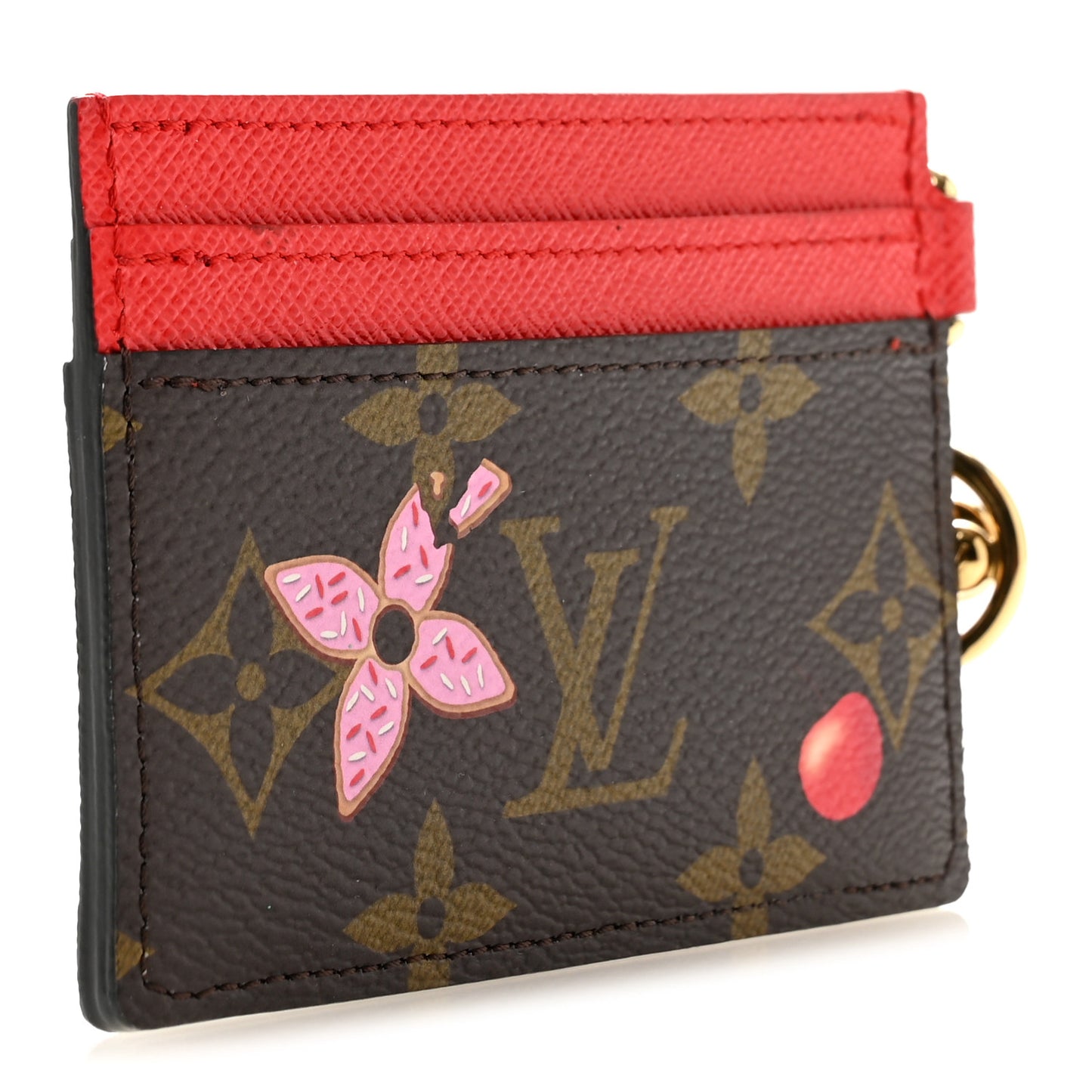 Monogram LV Charms 2024 Christmas Animation Candy Factory Card Holder Candy Red