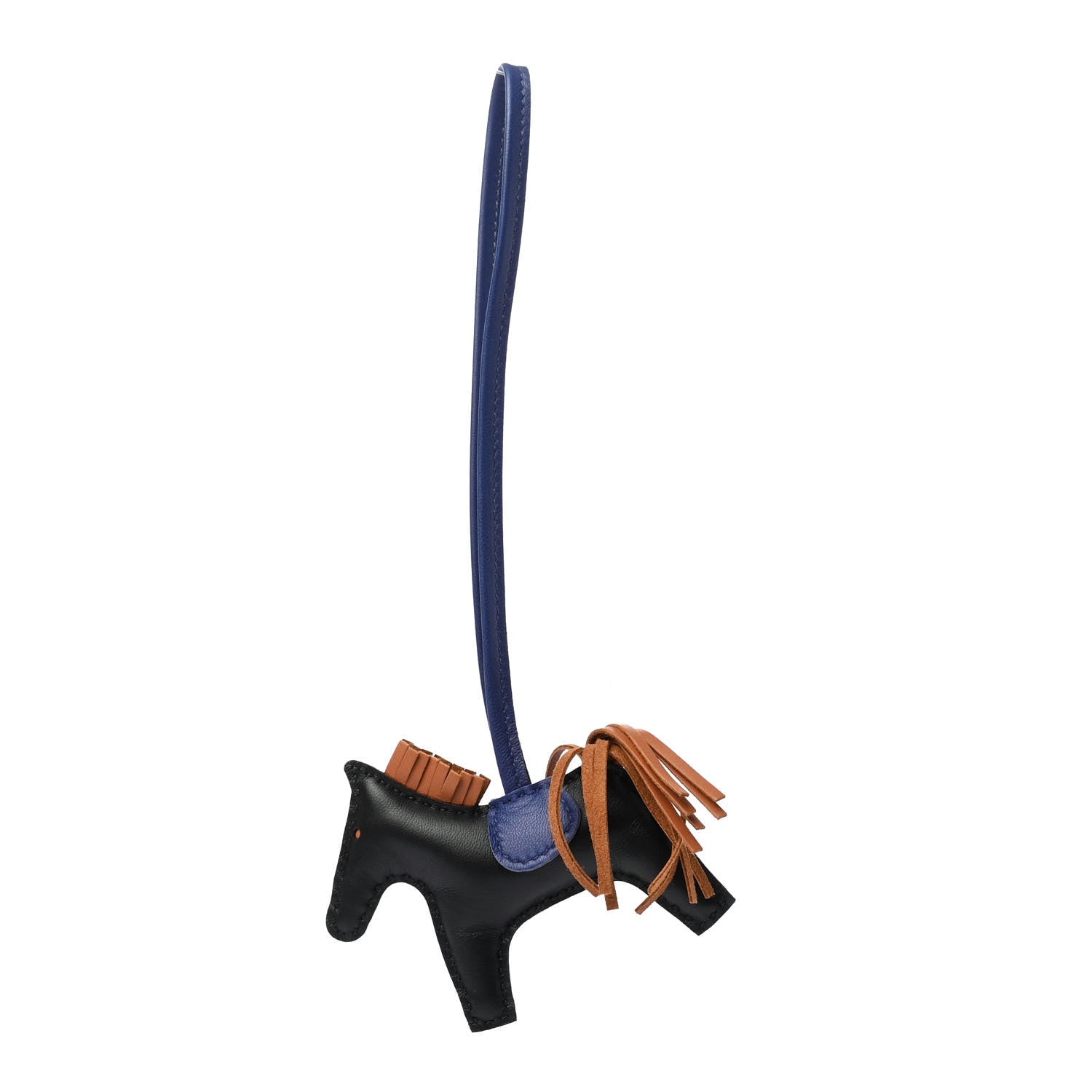 Hermes Milo Lambskin Grigri Rodeo Horse Bag Charm PM Black Bleu Saphir Gold 1 of 4