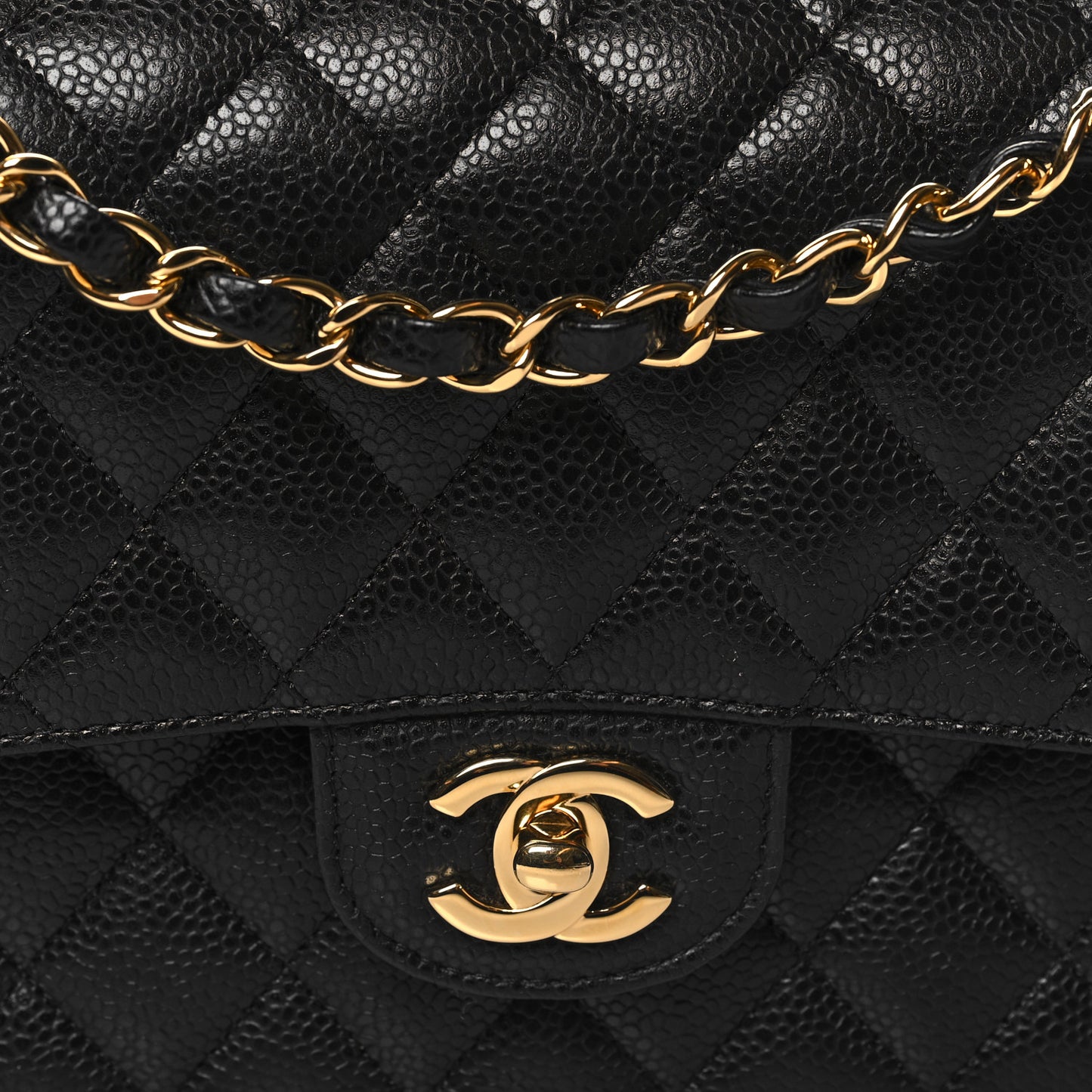 Caviar Quilted Medium Double Flap Black