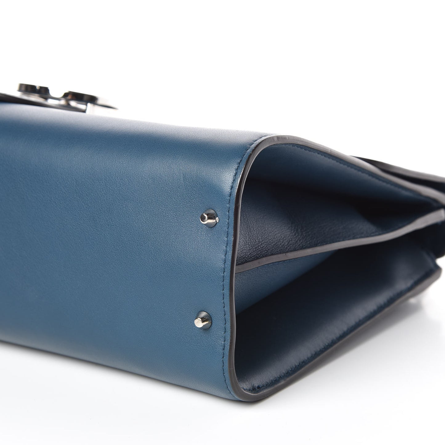 Moon Calfskin Medium Interlocking Shoulder Bag Dusty Avio