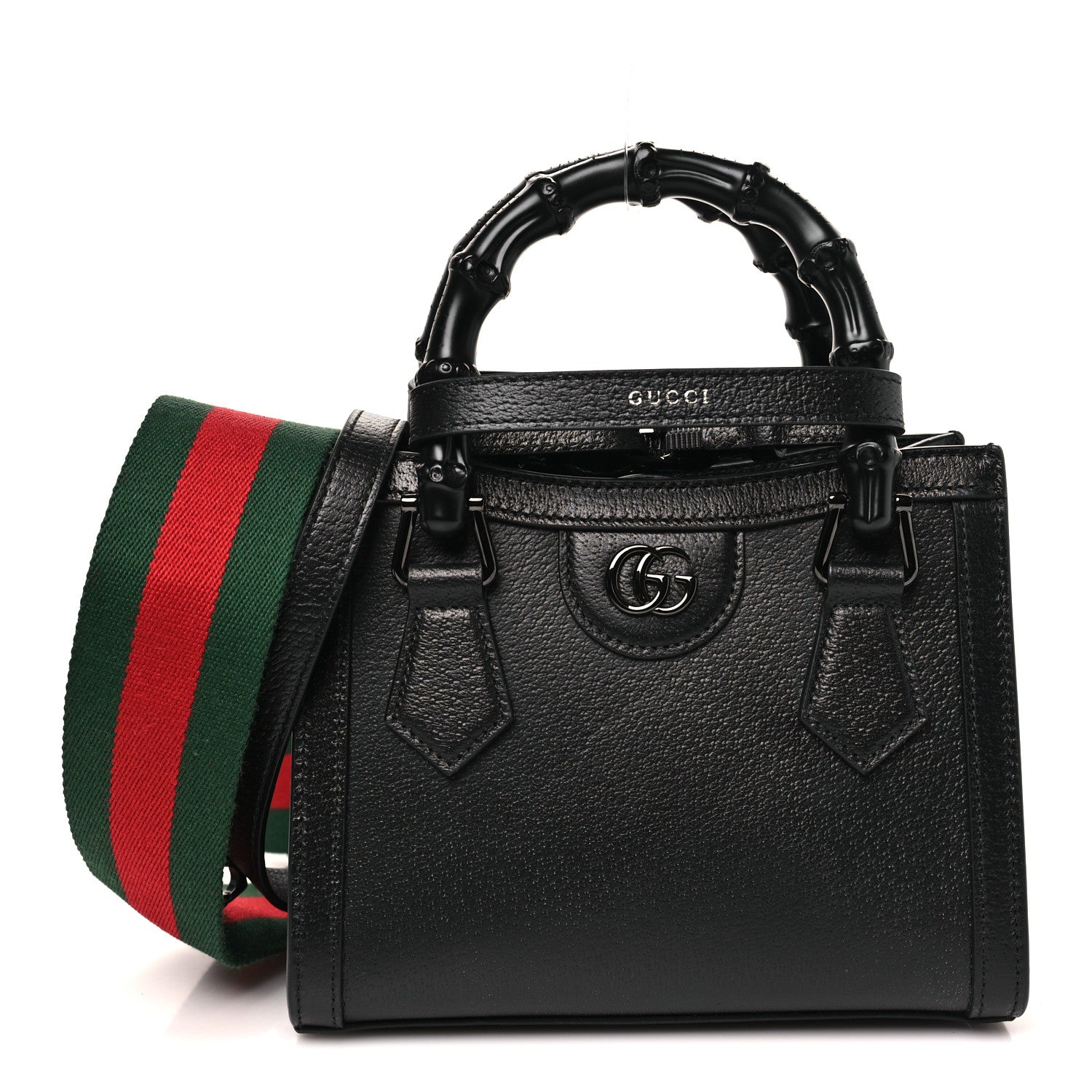 Gucci Textured Dollar Calfskin Web Monochrome Mini Diana Tote Bag Black 1 of 9