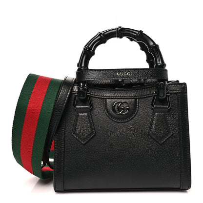 Gucci Textured Dollar Calfskin Web Monochrome Mini Diana Tote Bag Black 1 of 9