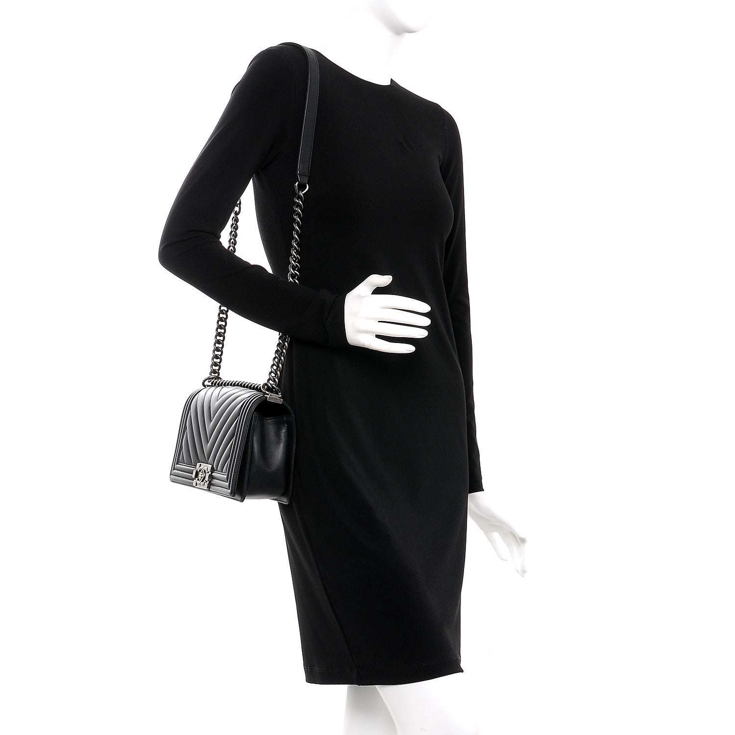 Chanel Calfskin Chevron Quilted Medium Boy Flap Black 2 of 9