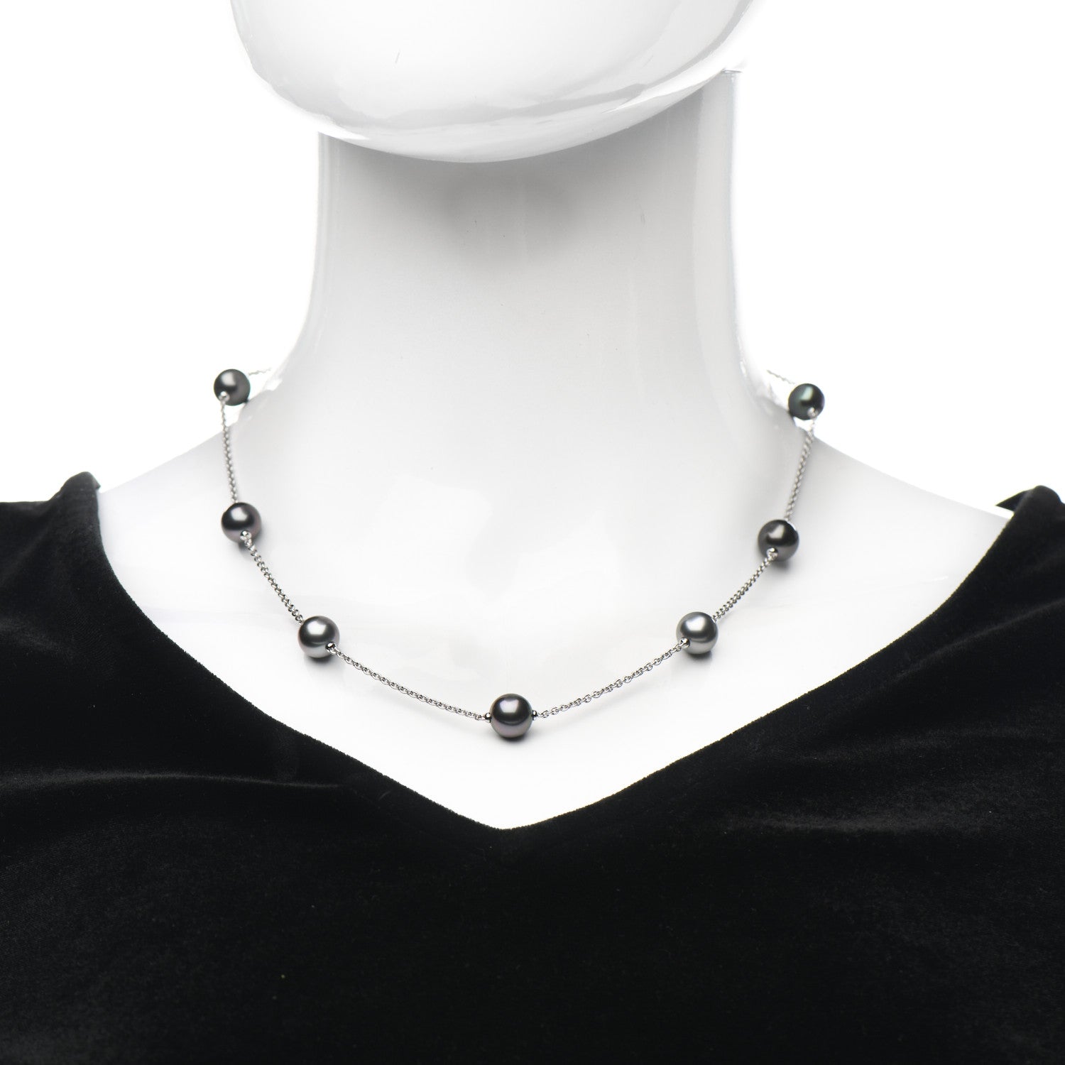 Mikimoto 18K White Gold Black South Sea Pearl 9mm Station Necklace 2 of 5