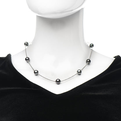 Mikimoto 18K White Gold Black South Sea Pearl 9mm Station Necklace 2 of 5