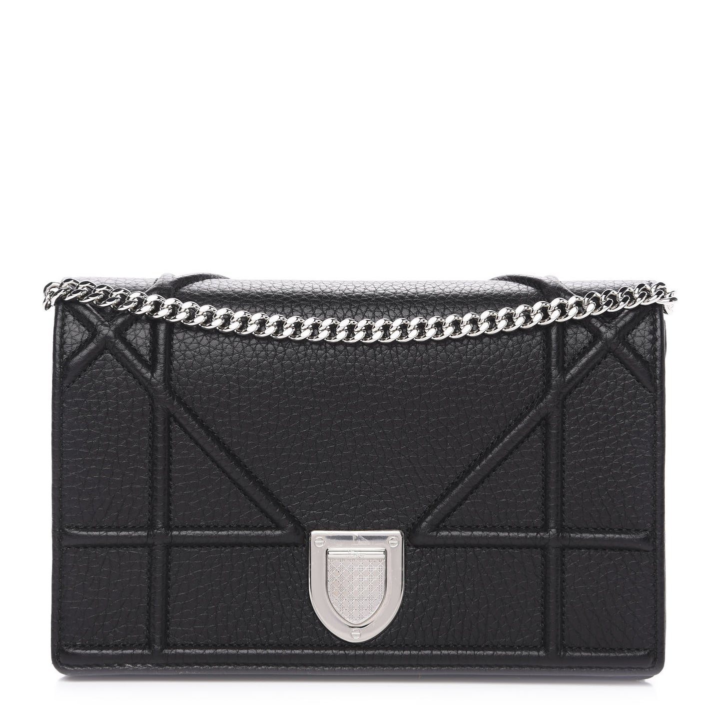 Grained Calfskin Diorama Wallet on Chain Pouch Black