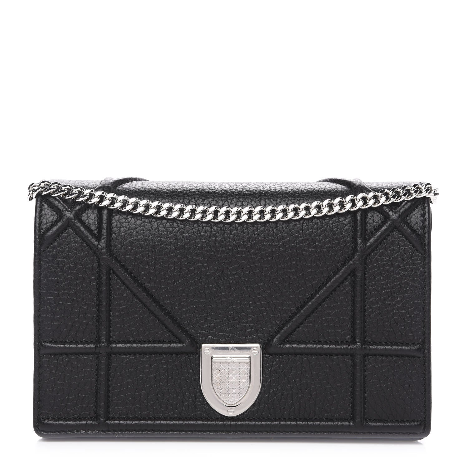 Christian Dior Grained Calfskin Diorama Wallet on Chain Pouch Black 1 of 8