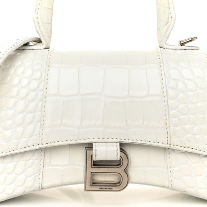 Balenciaga Shiny Calfskin Crocodile Embossed Hourglass Top Handle Bag XS White 7 of 11