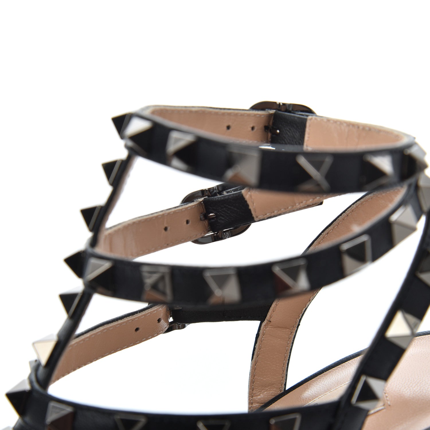 Valentino Garavani Ayers Snakeskin Rockstud Ankle Strap Low Heel Pumps 36 Black 11 of 15