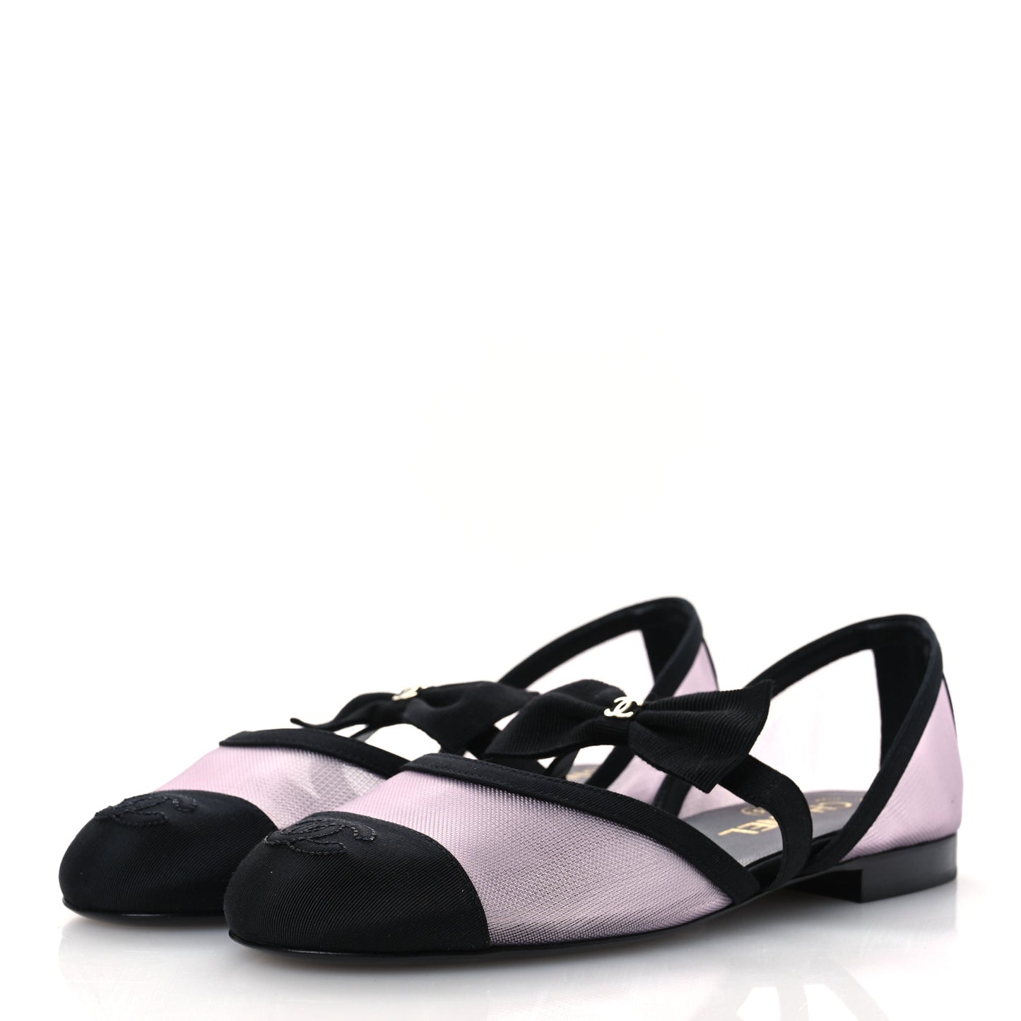 Mesh Grosgrain Mary Janes Flats 36.5 Light Pink Black