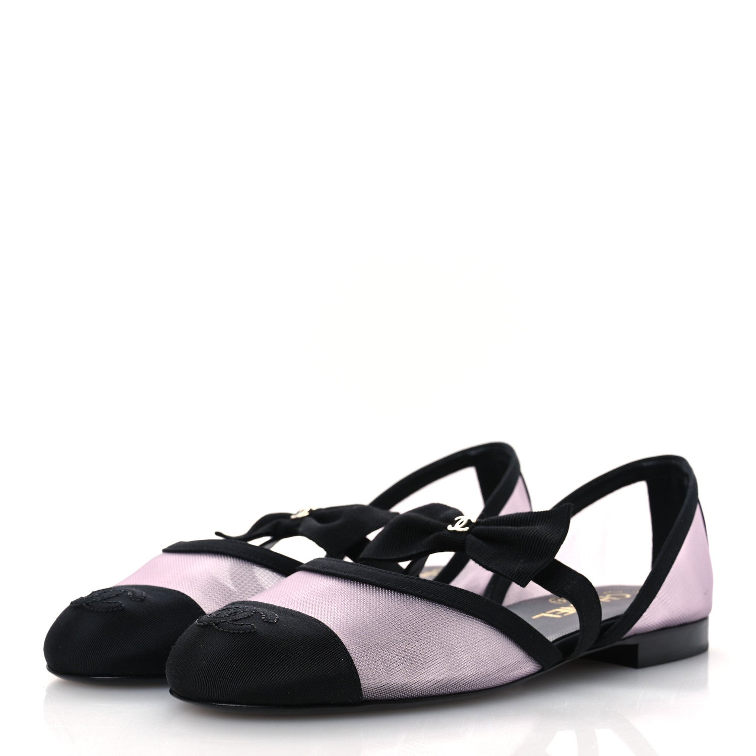 Chanel Mesh Grosgrain Mary Janes Flats 36.5 Light Pink Black 4 of 10