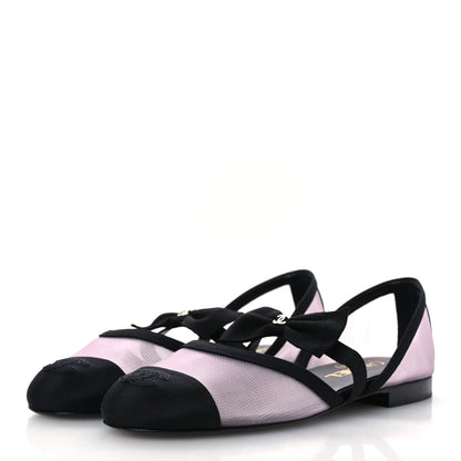 Chanel Mesh Grosgrain Mary Janes Flats 36.5 Light Pink Black 4 of 10