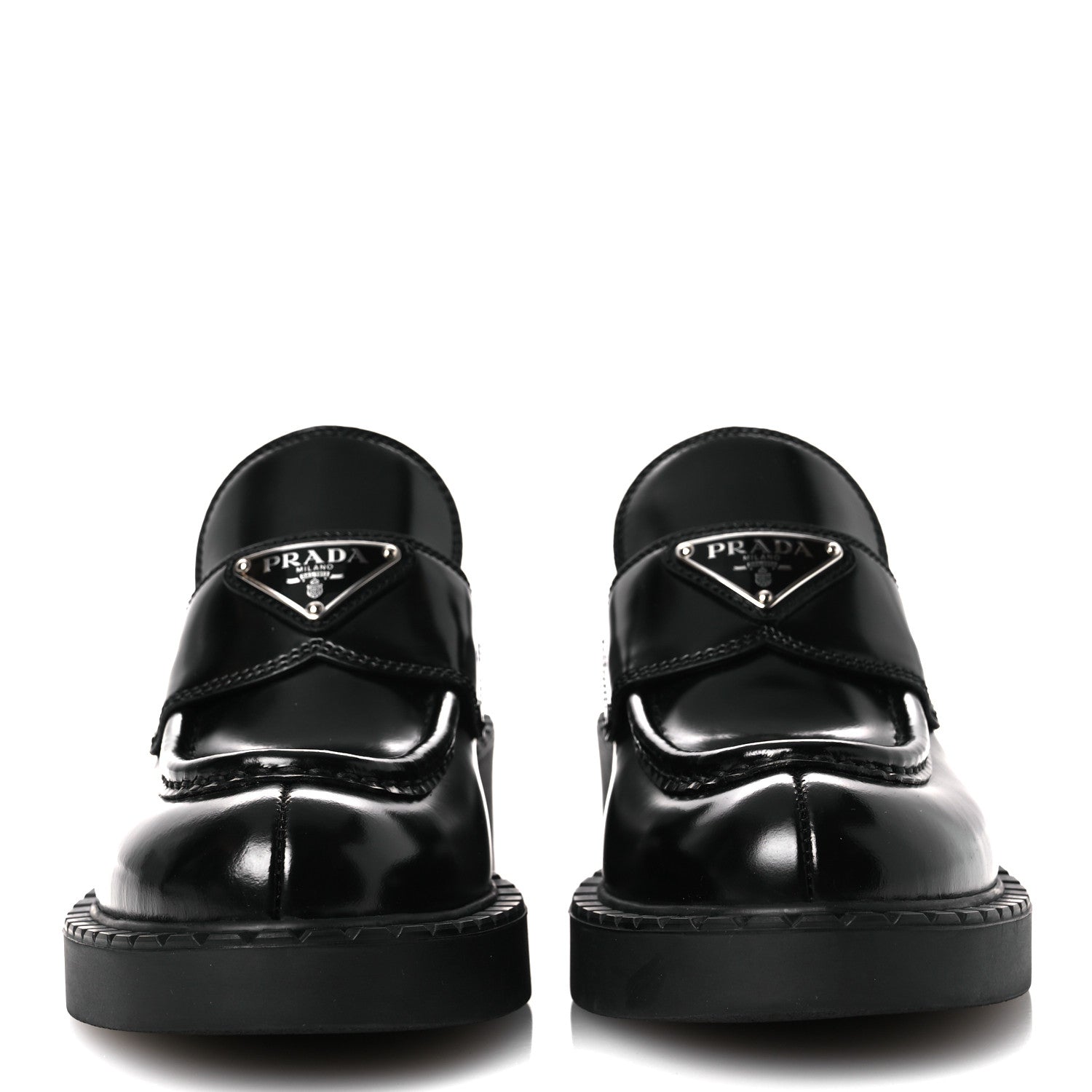 Prada Spazzolato Metal Triangle Logo 50mm Loafers 36 Black 3 of 11