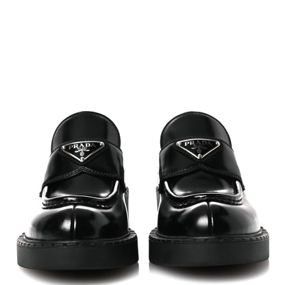 Prada Spazzolato Metal Triangle Logo 50mm Loafers 36 Black 3 of 11