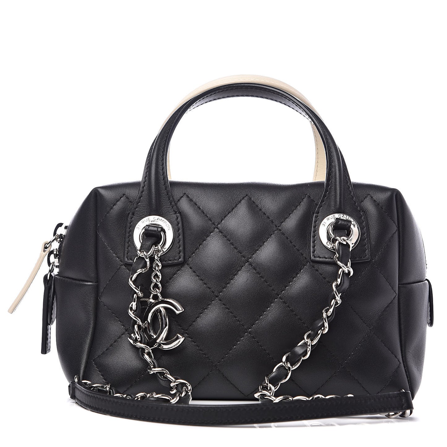 Calfskin Quilted Feather Weight Bowling Bag Black Ivory