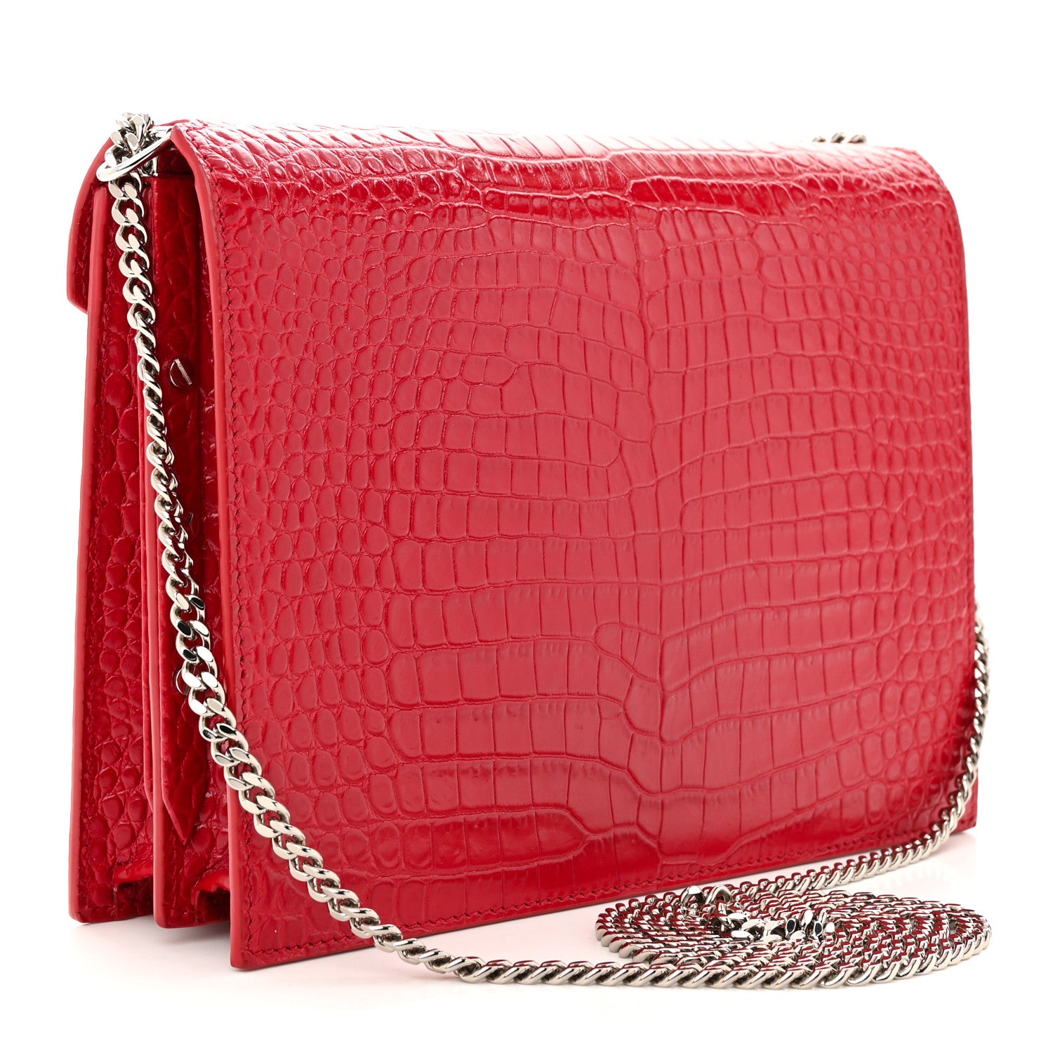 Saint Laurent Calfskin Crocodile Embossed Monogram Cassandra Clasp Bag Red 3 of 12