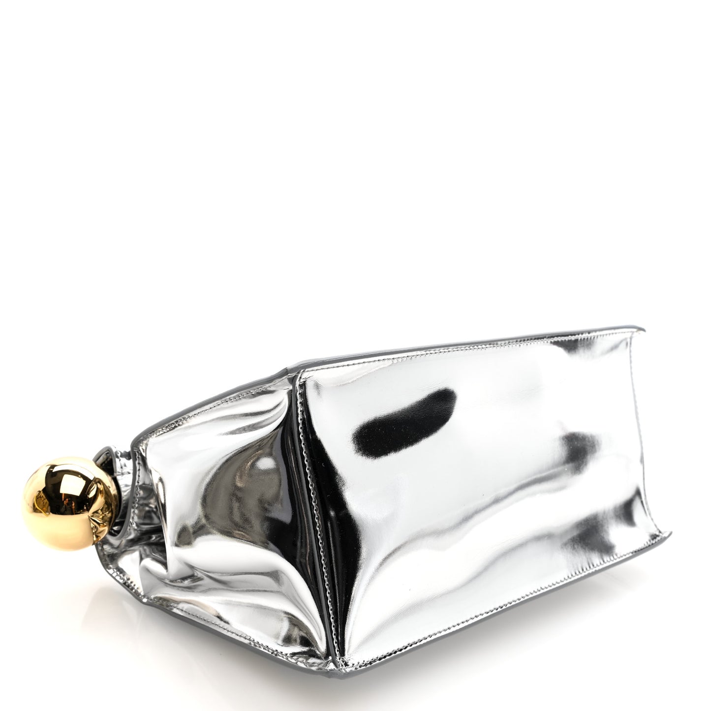 Metallic Patent Calfskin La Pochette Rond Carre Silver