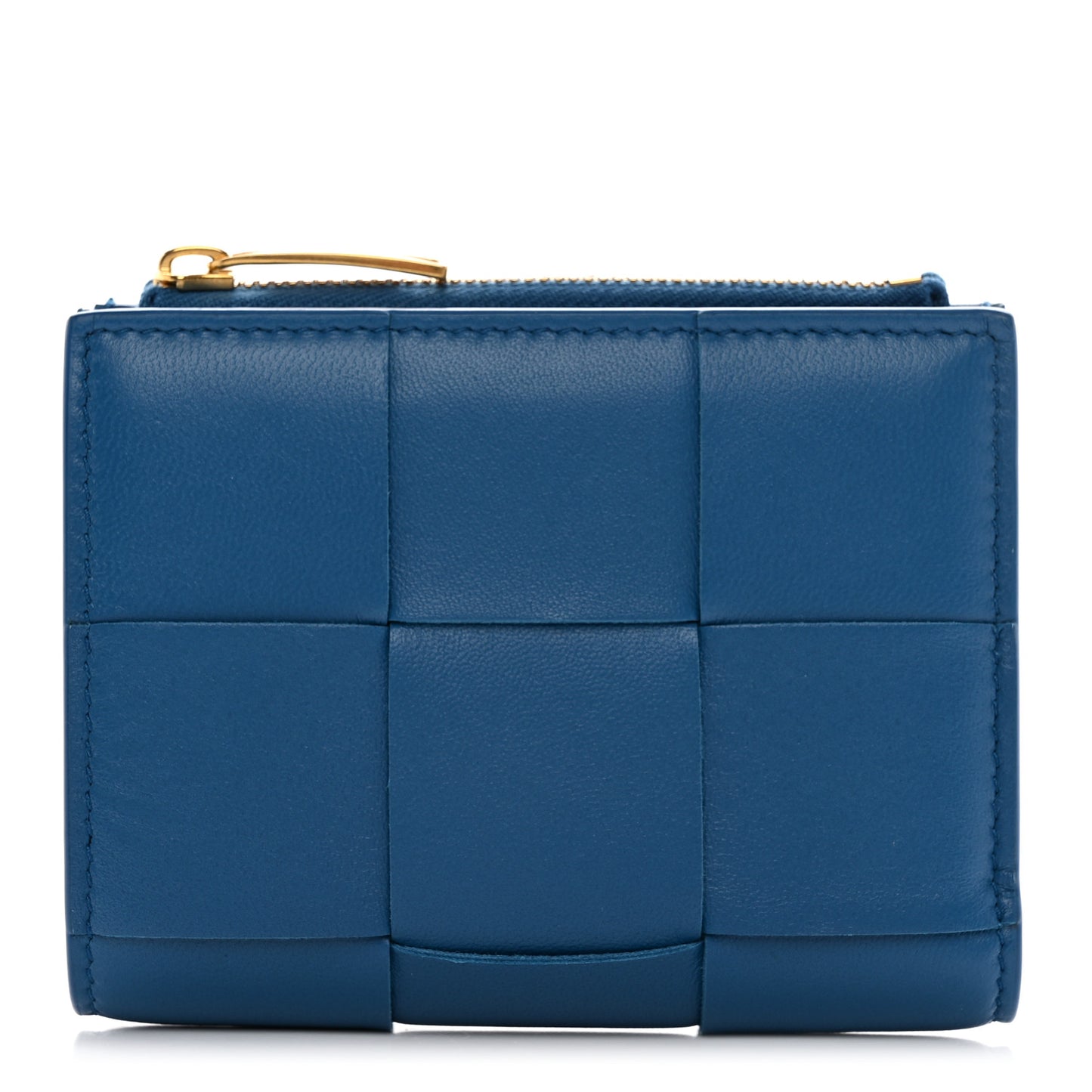 Nappa Maxi Intrecciato Bifold Zip Wallet Deep Pacific