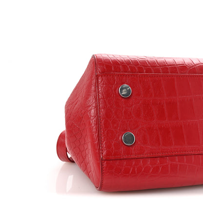 Saint Laurent Calfskin Crocodile Embossed Small Cabas Rive Gauche Red 8 of 9