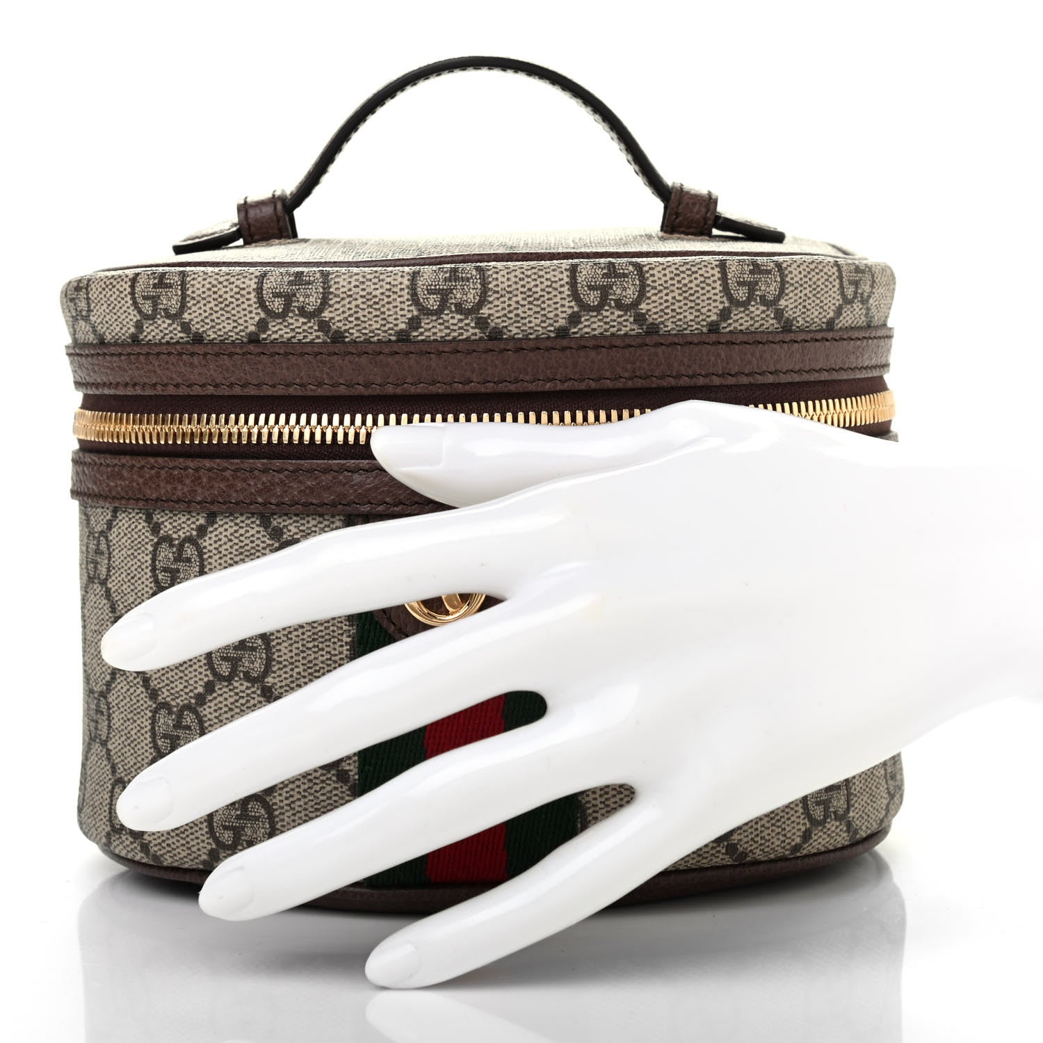 Gucci GG Supreme Monogram Textured Calfskin Web Ophidia Vanity Cosmetic Case Beige Ebony New Acero 2 of 7