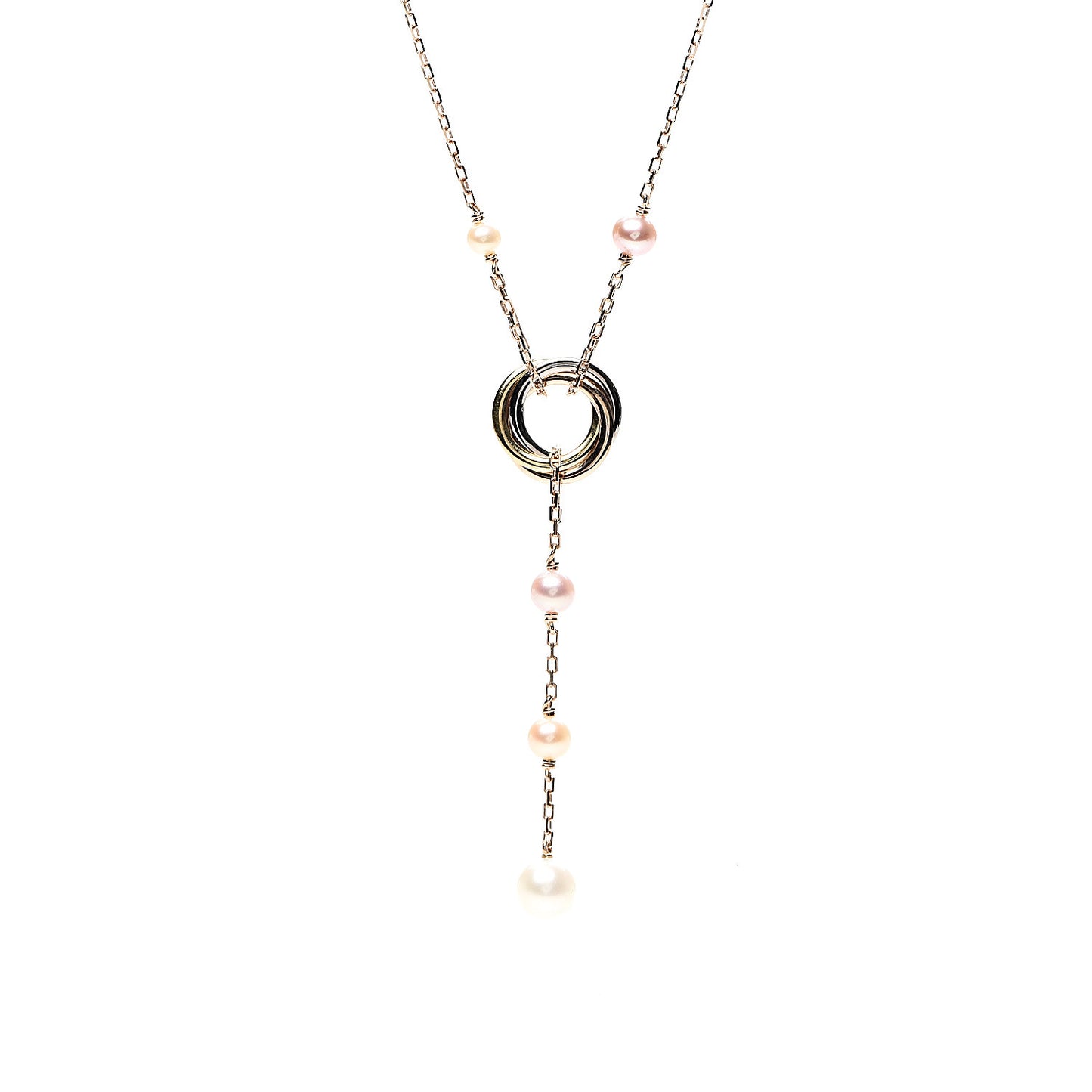 18K Pink Yellow White Gold Pearl Trinity Drop Necklace