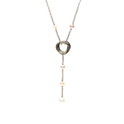 Cartier 18K Pink Yellow White Gold Pearl Trinity Drop Necklace 3 of 5