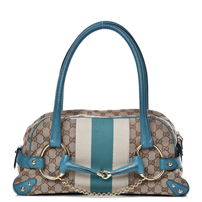 Gucci Monogram Horsebit Chain Satchel Blue 1 of 14