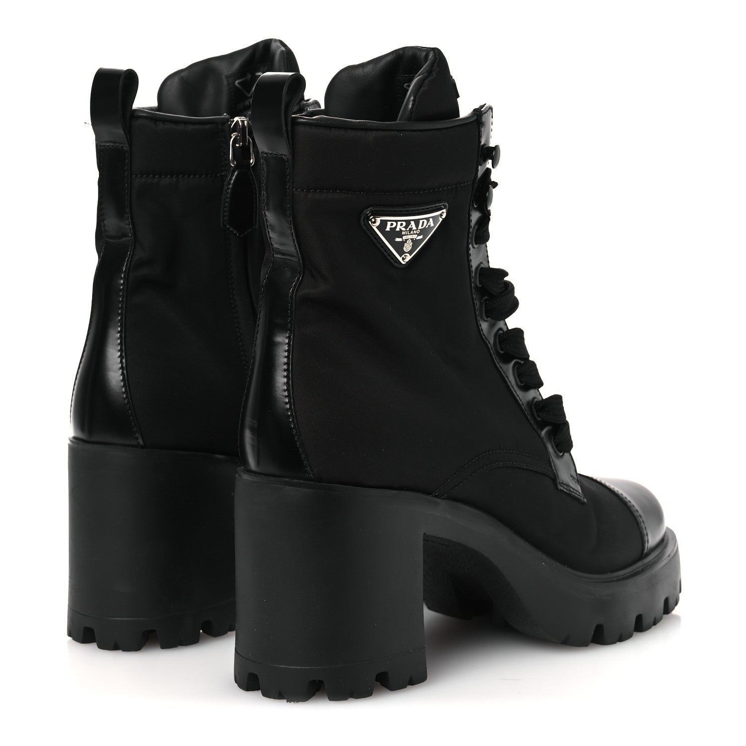 Prada Spazzolato Re-Nylon Metal Triangle Logo Lace Up 55mm Ankle Boots 38.5 Black 5 of 11