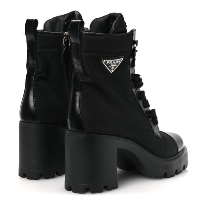 Prada Spazzolato Re-Nylon Metal Triangle Logo Lace Up 55mm Ankle Boots 38.5 Black 5 of 11
