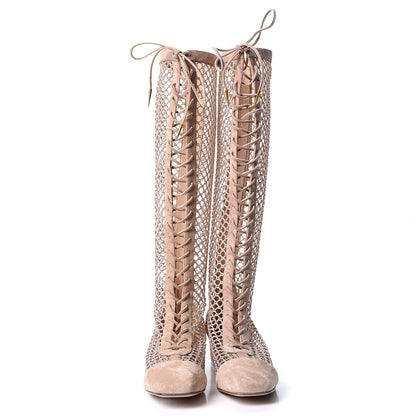 Christian Dior Suede Resille Naughtily-D 30mm Tall Boots 37 Nude 2 of 10