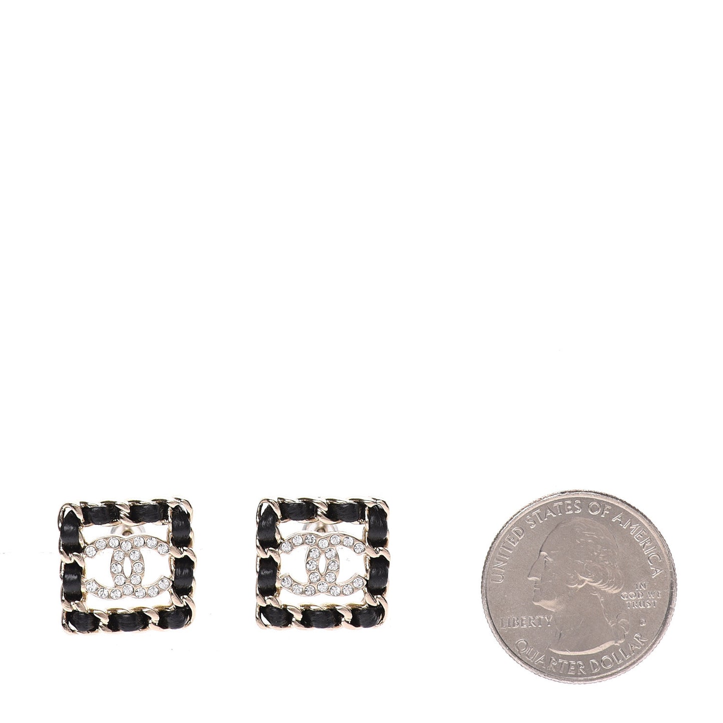 Crystal Lambskin Chain Sergeant Stud Earrings Black Gold