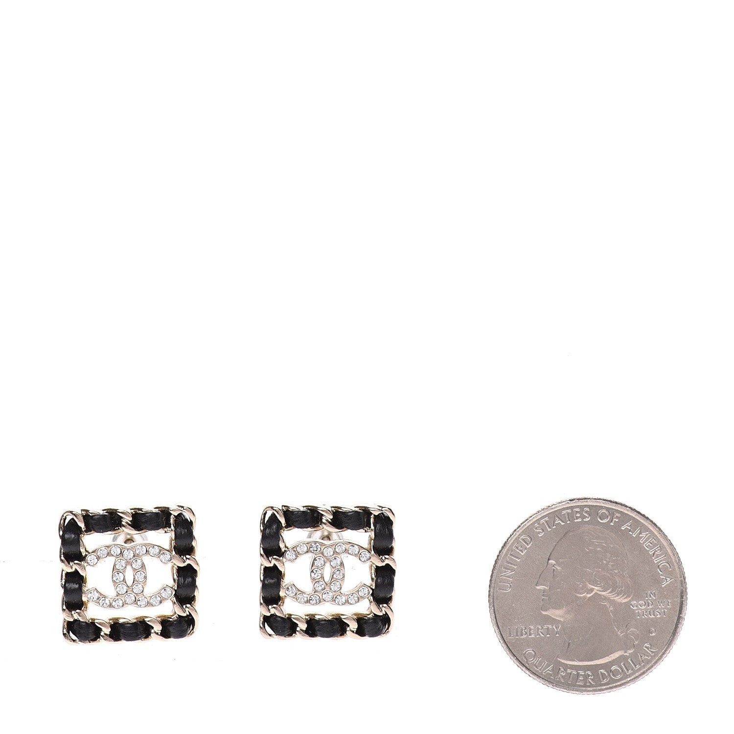 Chanel Crystal Lambskin Chain Sergeant Stud Earrings Black Gold 2 of 5