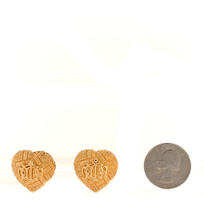 Christian Dior Metal Textured CD Heart Clip On Earrings Gold 2 of 4