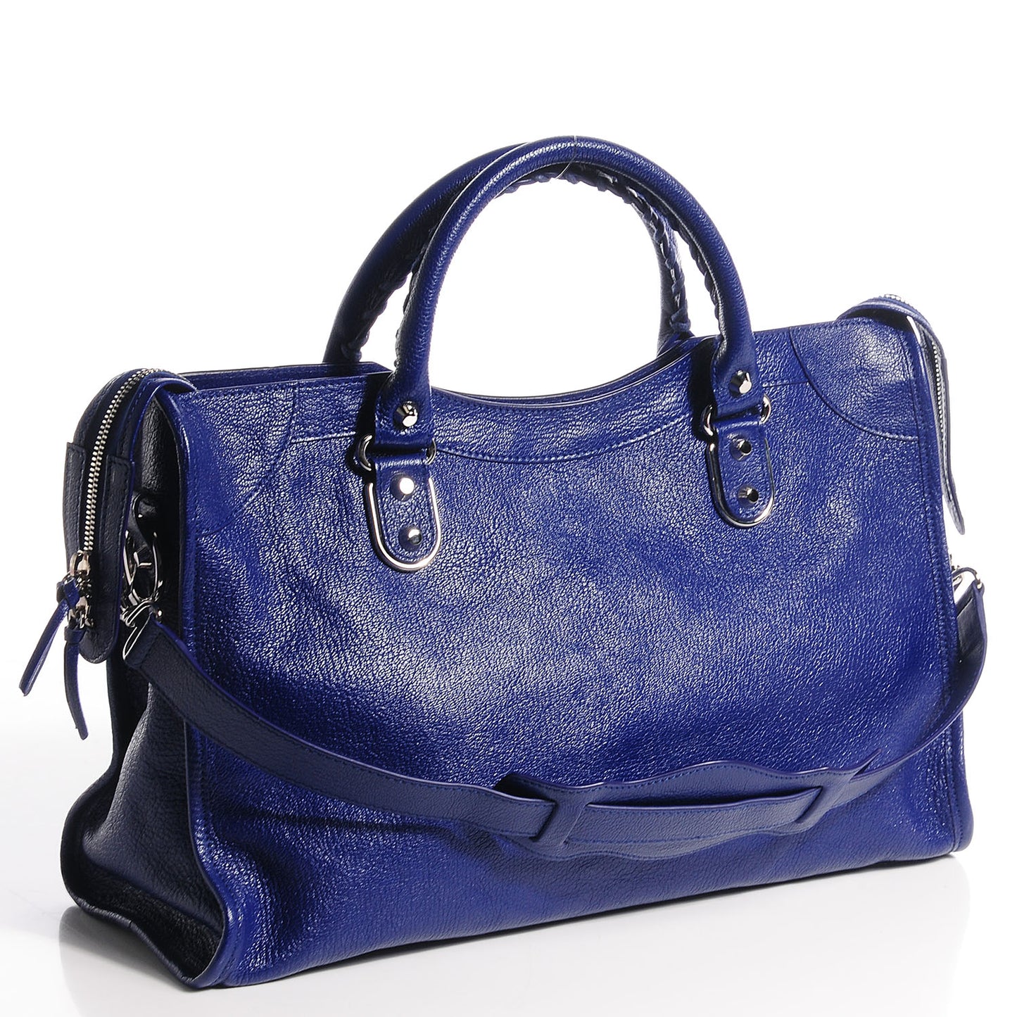 Chevre Silver Metallic Edge Hardware City Bleu Roi