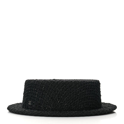 Chanel Tweed Boater Hat M Black 3 of 7