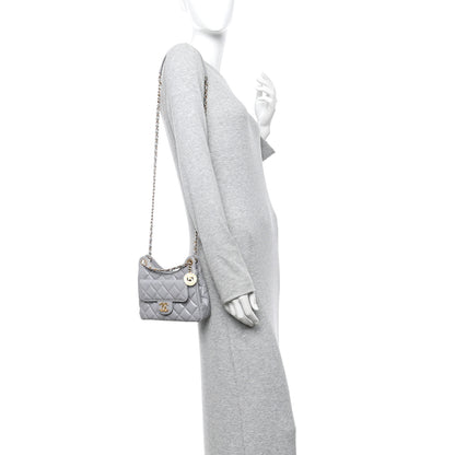 Chanel Shiny Crumpled Calfskin Quilted Small Wavy CC Hobo Grey 3 of 10