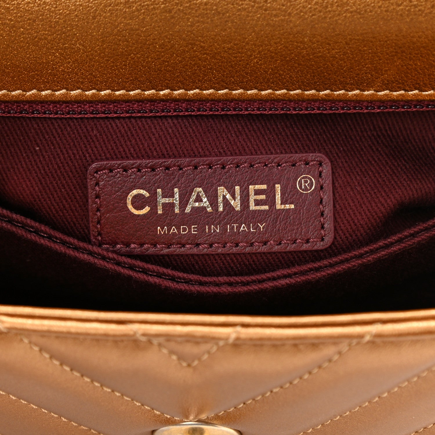 Chanel Metallic Calfskin Chevron Quilted Mini Coco Handle Flap Gold 6 of 10