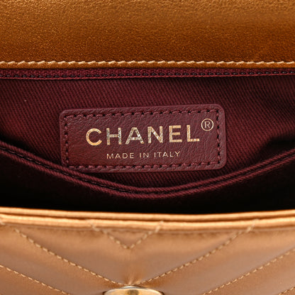 Chanel Metallic Calfskin Chevron Quilted Mini Coco Handle Flap Gold 6 of 10