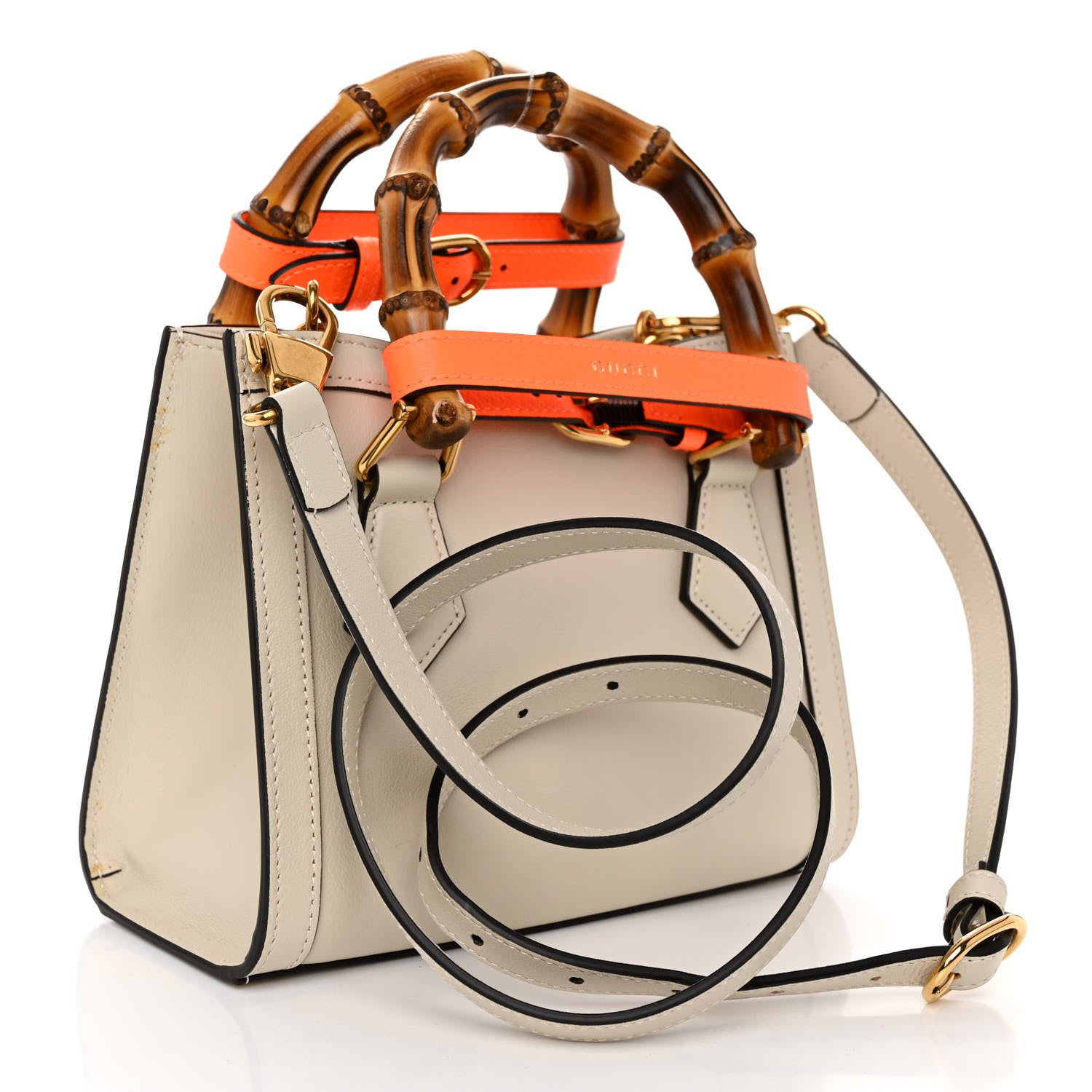 Gucci Wonka Grain Calfskin Mini Diana Tote Bag Mystic White Orange Fluo 3 of 9