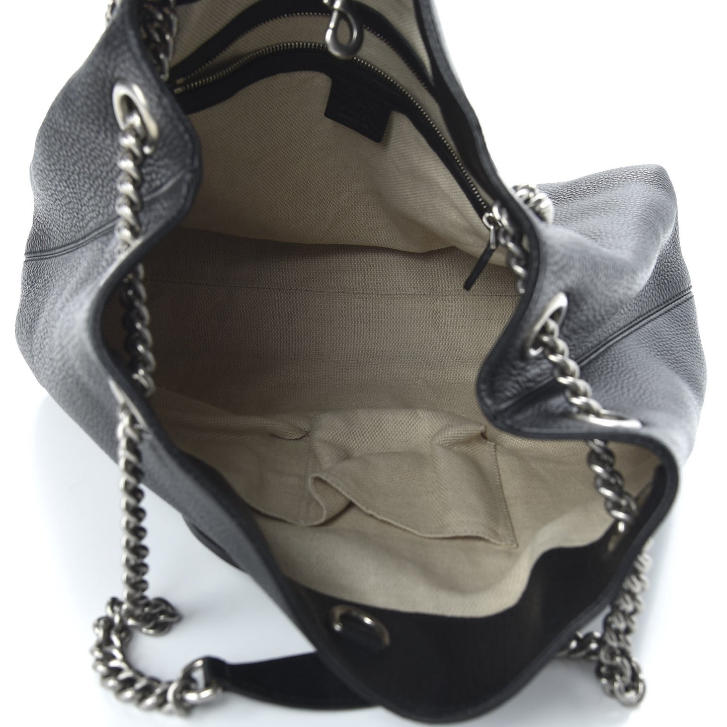 Pebbled Calfskin Studded Medium Soho Chain Shoulder Bag Black