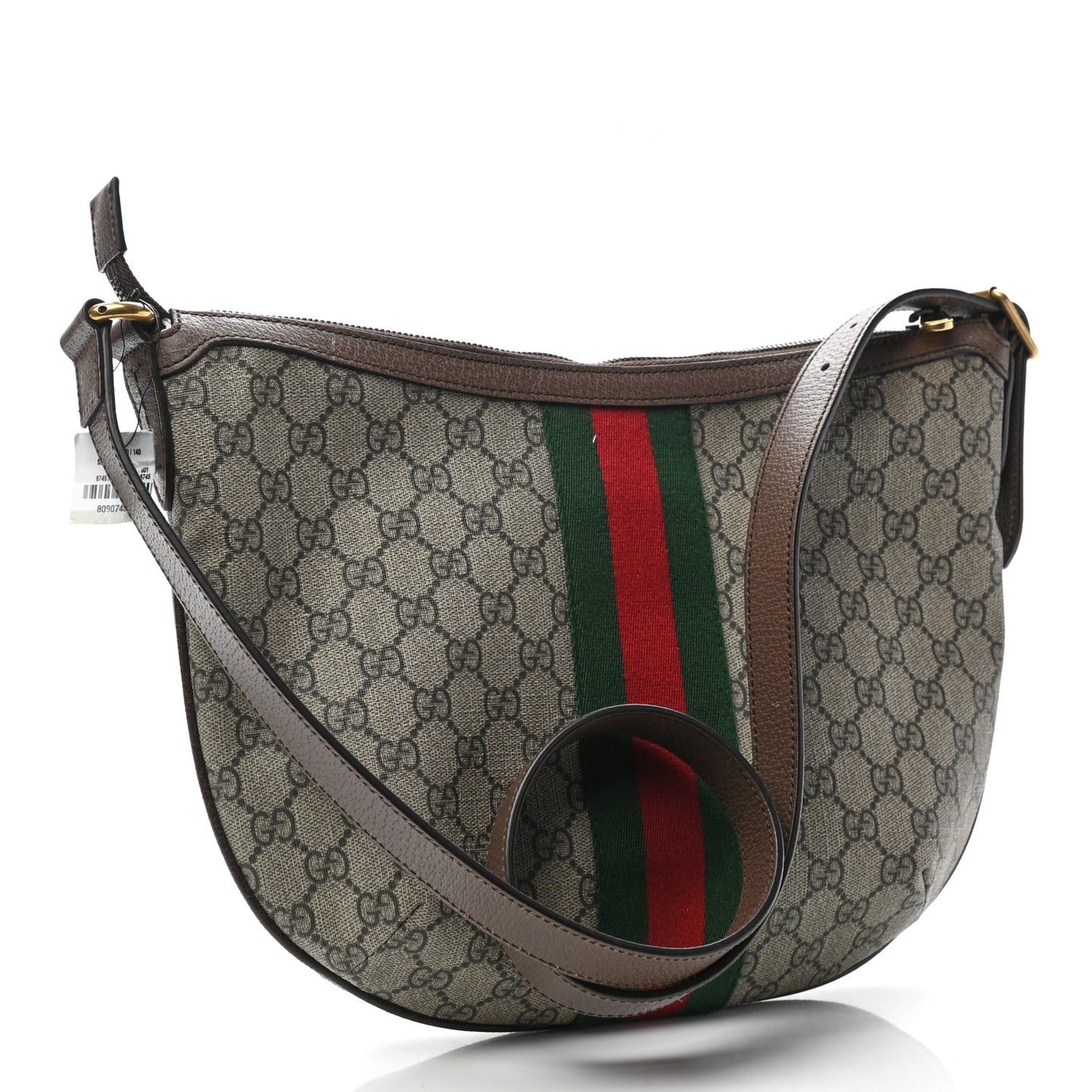 GG Supreme Monogram Web Small Ophidia Half Moon Hobo Brown