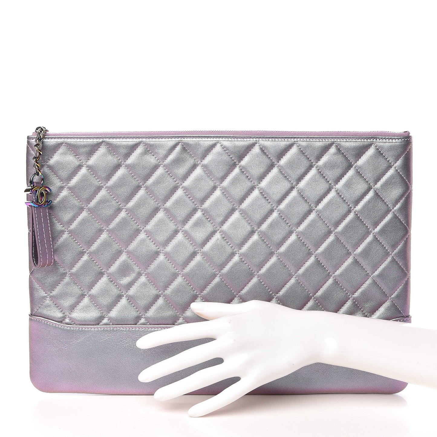 Iridescent Lambskin Quilted Large Gabrielle Cosmetic Case Light Purple