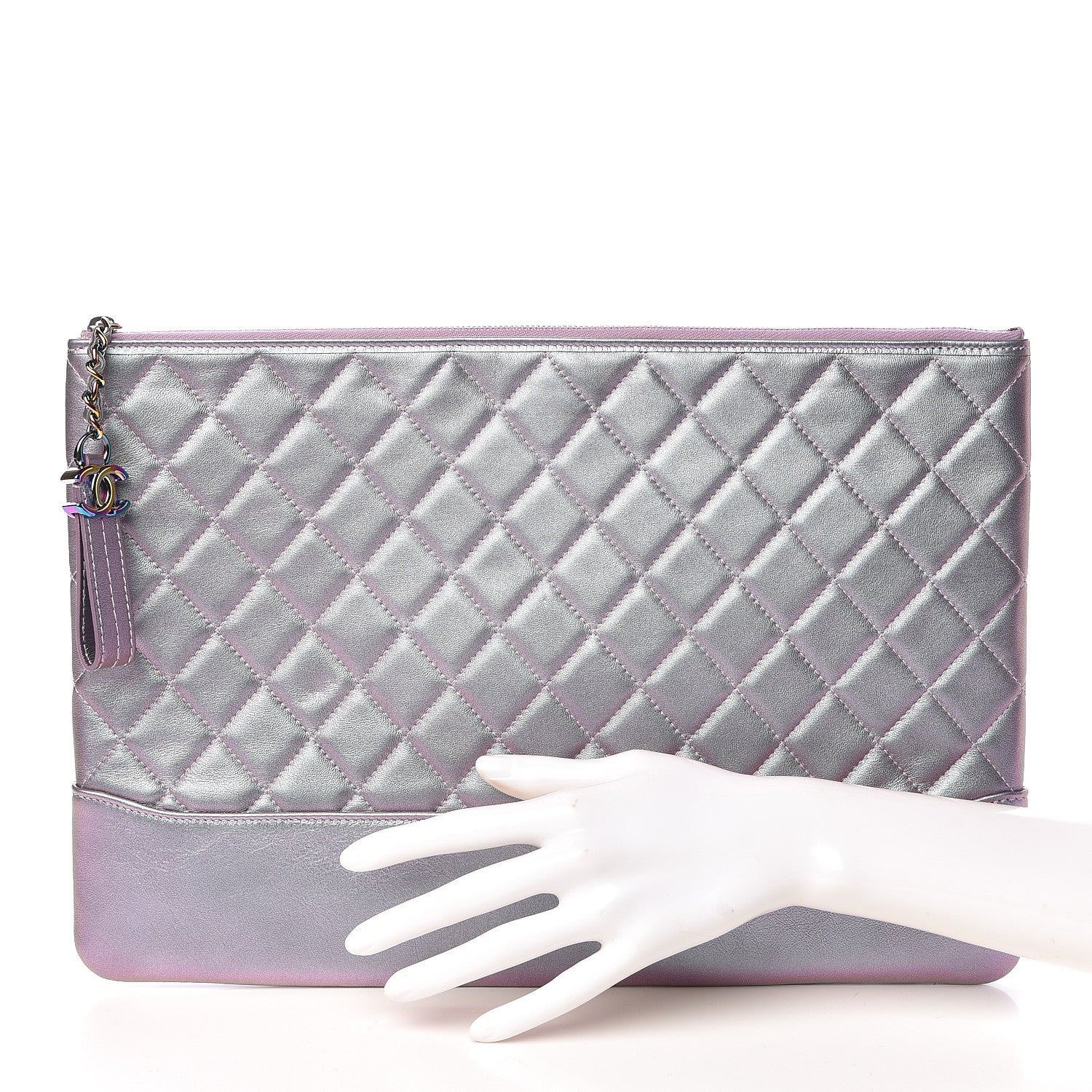 Chanel Iridescent Lambskin Quilted Large Gabrielle Cosmetic Case Light Purple 2 of 10
