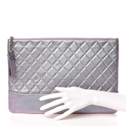 Chanel Iridescent Lambskin Quilted Large Gabrielle Cosmetic Case Light Purple 2 of 10