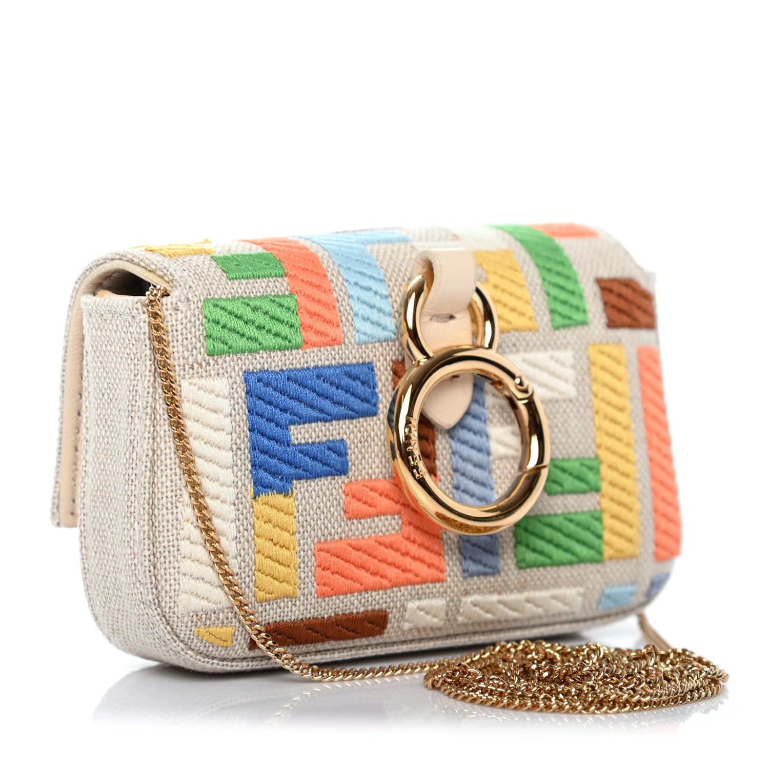 Fendi Kuban Canvas FF Embroidered Nano Baguette Charm Grezzo Multicolor 3 of 6