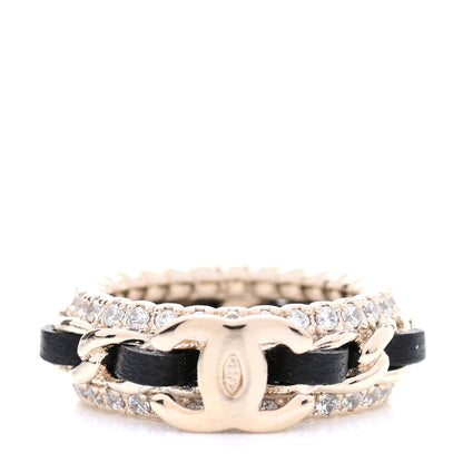 Chanel Metal Crystal Lambskin CC Ring 50 Gold Black 2 of 9