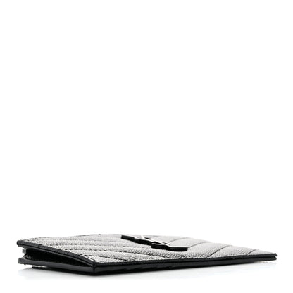 Saint Laurent Grain De Poudre Matelasse Chevron Monochrome Fragments Zippered Card Case Black 4 of 7