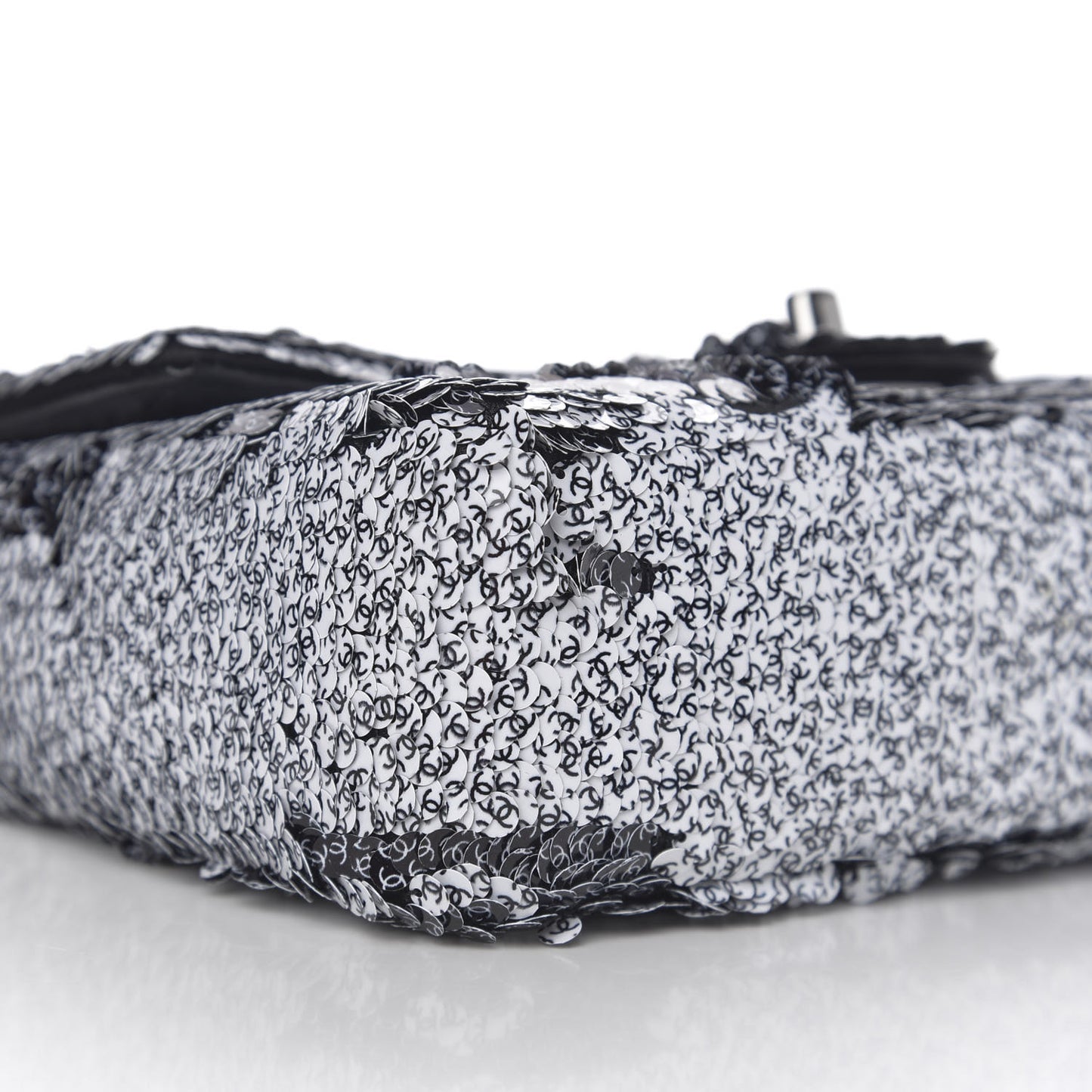 Sequin CC Logo Small Single Flap White Black
